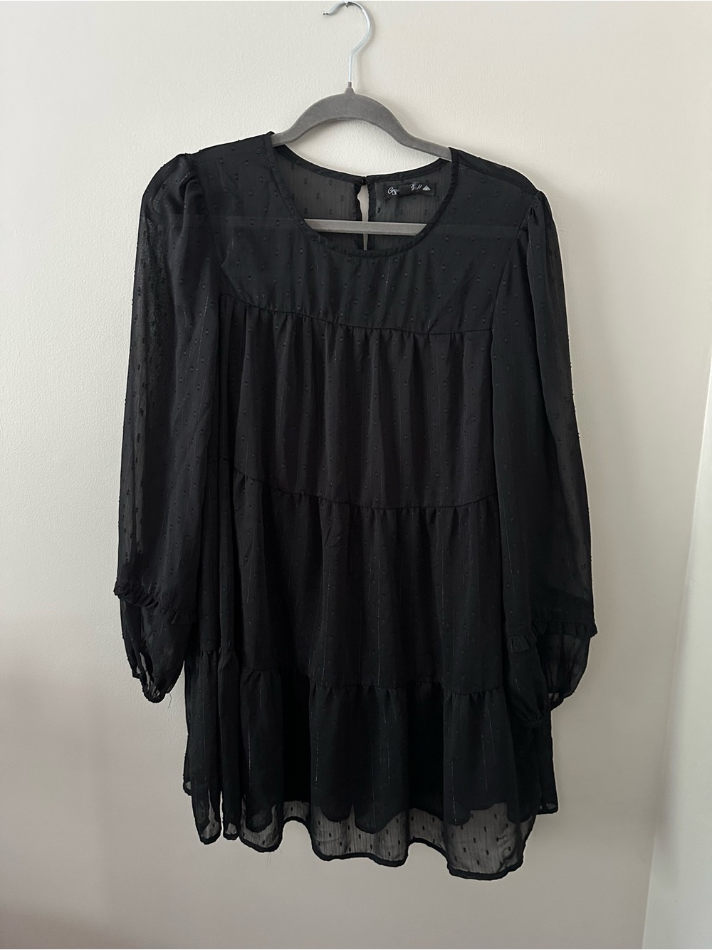 Black Sheer Tiered Long-Sleeve Dress - Crystal Doll